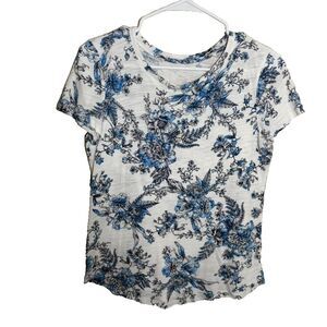 Blue Sol T-Shirt Women's Small Blue Floral Short Sleeve Crew Neck Shirt Top
